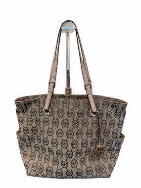 Michael Kors Jet Set Monogram Circle Logo Brown Beige MK Canvas Tote